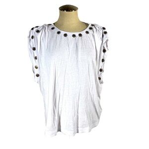 Free People White Cap Sleeve Blouse  w/ Metal Circle Detail Size S